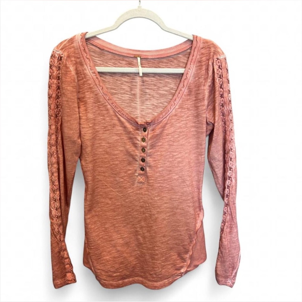 Free People Long Sleeve Top with Lace Detail | Medium